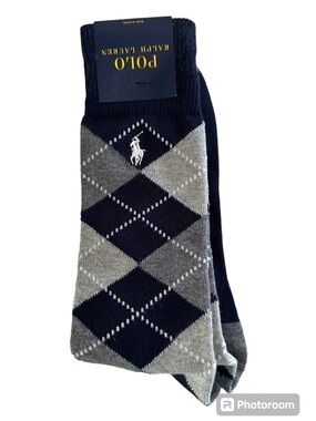 POLO RALPH LAUREN MEN'S ARGYLE DRESS SOCK.NAVY/GRAY.NWT